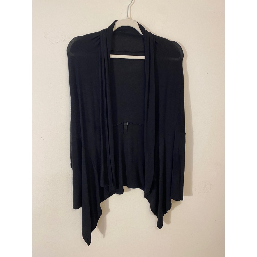 Minimalist Black Waterfall Cardigan Draped Open Front J.M. Fleurette L